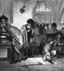 Ebrei polacchi che celebrano il grande perdono (Yom Kippur).