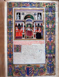 Papa Clemente IV che consegna una bolla papale di privilegi ai frati domenicani (Miniatura)