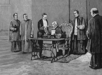 Papa Leone XIII (1810-1903) invia il suo messaggio del giubileo, registrato dal fonografo, al popolo americano