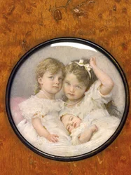 Ritratto in miniatura delle granduchesse Olga (1895-1918), Tatiana (1897-1918) e Maria (1899-1918) di Russia, 1900 circa (miniatura)