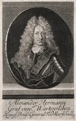 Ritratto di Alexander Hermann Graf von Wartensleben (1650-1734) ufficiale negli eserciti di vari stati tedeschi - incisione