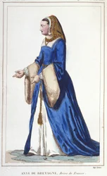 Ritratto di Anna di Bretagna (1476-1514), Regina di Francia, moglie di Carlo VIII poi Luigi XII. Incisione del 1830