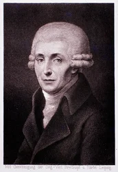 Ritratto del compositore austriaco Joseph Haydn (1732-1809) Incisione. XIX secolo. Milano, biblioteca del conservatorio