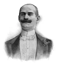 Ritratto di Camille Perier (Kam-Hil) (Kam Hil) (1856-1935) artista di cabaret e cantante inglese - Incisione del 1882