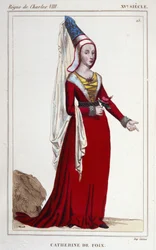Ritratto di Caterina di Navarra (o Caterina di Foix) 1468-1517, Regina di Navarra. Incisione del 1830