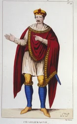Ritratto di Carlo Magno o Carlo I il Grande (742 - 814) Re dei Franchi. Incisione del 1830
