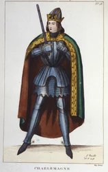 Ritratto di Carlo Magno o Carlo I il Grande (742 - 814) Re dei Franchi. Incisione del 1830