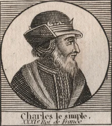 Ritratto di Carlo III detto il Semplice (879-929), re dei Franchi - incisione da 