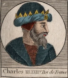 Ritratto di Carlo III detto il Semplice (879-929) re dei Franchi - CARLO III (879-929) - Carlo il Semplice - Re di Francia, 893-923 - incisione da 