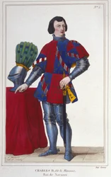Ritratto di Carlo II il Malvagio (1332 - 1387). Re di Navarra - Spagna dal 1349 al 1387. Incisione del 1830