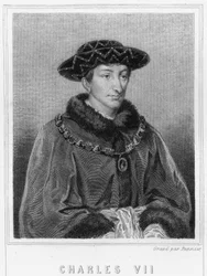Ritratto di Carlo VII (1403 - 1461), Re di Francia - in "Histoire des Français" di Lavallée, incisione, sd