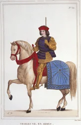 Ritratto di Carlo VII (1403 - 1461), Re di Francia. Incisione del 1830.