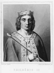 Ritratto di Childerico II (v. 653 - 675), Re di Austrasia - in "Histoire des Français" di Lavallée, incisione, sd