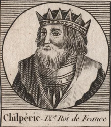 Ritratto di Chilperico I (539-584), re di Neustria - incisione da 