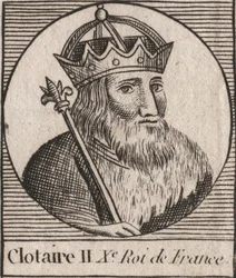 Ritratto di Clotario II (584 - 628), re di Neustria e re dei Franchi - Clotario o Clotario II (m. 629) re dei Franchi - incisione da 