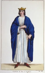 Ritratto di Clodoveo II (? - 657), Re di Neustria, Borgogna e Austrasia incisione del 1830