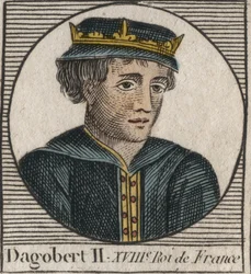 Ritratto di Dagoberto II, re dei Franchi dal 711 al 716 - Dagoberto II (676-679), re di Austrasia - incisione da 