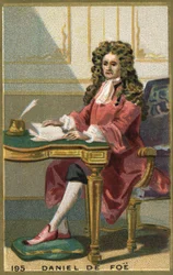Ritratto di Daniel Defoe (1660 - 1731), poeta, romanziere e giornalista inglese. Cromolitografia del XIX secolo