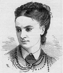 Ritratto di Dinah Felix, comica francese, membro della Comédie Française dal 1862 al 1882. Incisione in "Le Monde Illustré" n.1168 del 16 agosto