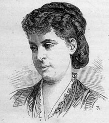 Ritratto di Edile Riquer, comico francese, membro della Comédie Française dal 1856 al 1884. Incisione in "Le Monde Illustré" n.1168 del 16 agosto 1879