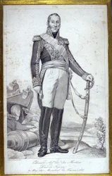 Ritratto di Edouard Adolphe Casimir Joseph Mortier, Duca di Treviso (1768-1835), Maresciallo di Francia. Incisione del XIX secolo