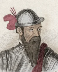 Ritratto di Francisco Pizarro (Francois Pizarre, circa 1478-1541), conquistador spagnolo. Incisione del 19° secolo