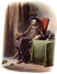 Ritratto di François Rabelais seduto (1483-1553) - in "Le Plutarque français", Ed. Mennechet
