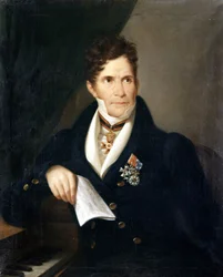 Ritratto di Gaspare Spontini. Compositore italiano (1774 - 1851). Dipinto anonimo del XIX secolo. Galleria d