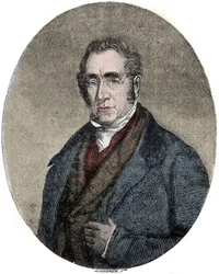 Ritratto di George Stephenson (1781-1848), ingegnere britannico e pioniere delle locomotive ferroviarie