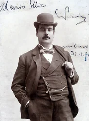Ritratto di Giacomo Puccini nel 1896 (1858-1924), compositore italiano
