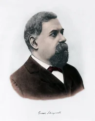 Ritratto di Giovanni Virginio Schiaparelli (1835-1910) astrofisico. Osservò configurazioni rettilinee sul pianeta Marte, che chiamò canali marziani. Incisione del 1900 circa