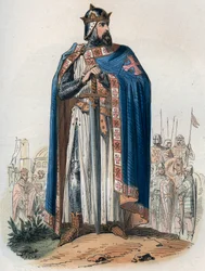 Ritratto di Goffredo di Buglione (1061-1100) in abito da crociato. Incisione del 1868 in 