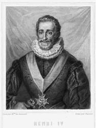 Ritratto di Enrico IV (1553 - 1610), Re di Francia - in "Histoire des Français" di Lavallée, incisione, sd