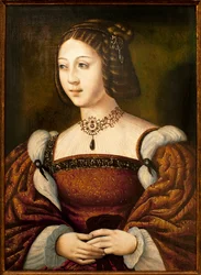 Ritratto di Isabella del Portogallo (1503-1539) - Dipinto di un maestro anonimo, ca. 1526, olio su legno, 40 x 29 cm, metà del XVI secolo - Museo di An