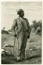 Ritratto del Re Sepopo dello Zambeze (attuale Sudafrica), vestito in stile europeo, incisione di P. Dufour, per illustrare la storia "Nel paese dei Marutses", nel 1875-1879, del Dr. Emile Holub (1847-1902). Pubblicato nel Tour du monde, 2° semestre 1