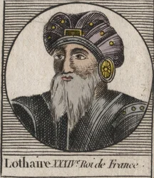 Ritratto di Lotario (941-986), Re dei Franchi - Lotario (941-986) Re di Francia - incisione da 