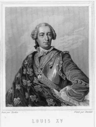 Ritratto di Luigi XV (1710 - 1774), Re di Francia - in "Histoire des Français" di Lavallée, incisione, sd.