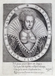 Ritratto di Margherita di Valois, conosciuta come Regina Margot. Incisione del 16° secolo. Pau, Musee Du Chateau