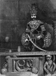 Ritratto di Nasir Al-Din, Scià di Persia sul suo trono.