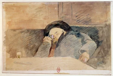 Ritratto di Paul Verlaine (1844-1896), poeta francese, che dorme al caffè Procope a Parigi