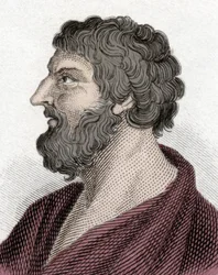 Ritratto di Pittacos di Mitilene statista greco (650-570 a.C.) (Pittaco di Mitilene). Incisione XIX secolo.