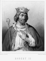 Ritratto di Roberto II il Pio (v. 972 - 1031), Re di Francia - in "Histoire des Français" di Lavallée, incisione, sd