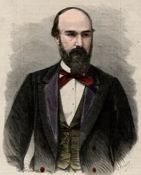 Ritratto di Santos Gutierrez (1820-1872), politico ed ex presidente degli Stati Uniti di Colombia. Incisione in "L