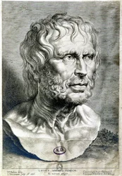 Ritratto di Seneca (Lucio Anneo Seneca, 4 a.C.-65 d.C.), filosofo della scuola stoica, drammaturgo e statista romano - Incisione del 1638 - Coll Maciet, Biblioteca delle Arti Decorative, Parigi