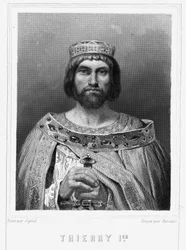 Ritratto di Thierry I (? - 533), Re di Austrasia - in "Storia dei Francesi" di Lavallée, incisione, sd