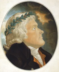 Ritratto di Thomas Jefferson (1743 - 1826) scrittore politico e statista americano disegnato dal suo amico Tadeusz Kościuszko e inciso da Mr. Sokolnicki. Incisione sd. XIX secolo