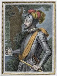 Ritratto di Vasco Núñez de Balboa, conquistador spagnolo (1475-1517) - Incisione XIX secolo