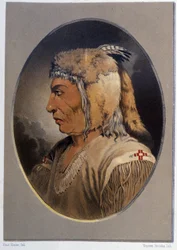 Ritratto di un indiano: Man-Ce-Muckt - in "Wandering of an artist among the indians of north america" di Paul Kane, Longmans & Roberts, Londra