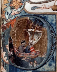 Ritratto del poeta italiano Dante Alighieri sulla barca di Caronte - miniatura