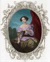 Ritratto della Duchessa (Mademoiselle) de Fontanges (1661-1681), favorita di Luigi XIV - Incisione del 1862 in "Le Regine del Mondo" dei nostri primi scrittori - Pubblicato sotto la direzione di J G D Armengaud